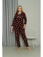 Welsoft Polar Kalpli Kapşonlu Uzun Kollu Pijama Takımı Akbeniz 8513 Bordo detay görünüm