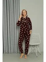 Welsoft Polar Kalpli Kapşonlu Uzun Kollu Pijama Takımı Akbeniz 8513 Bordo görsel 4