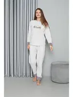 Peluşlu Welsoft Uzun Kollu Polar Kadın Pijama Takımı Akbeniz 8515 Ekru