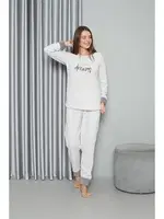 Peluşlu Welsoft Uzun Kollu Polar Kadın Pijama Takımı Akbeniz 8515 Ekru detay görünüm