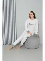 Peluşlu Welsoft Uzun Kollu Polar Kadın Pijama Takımı Akbeniz 8515 Ekru görsel 4