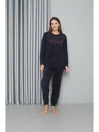 Akbeniz Uzun Kollu Önü Yazılı Welsoft Polar Kadın Pijama Takımı Akbeniz 8517