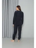 Uzun Kollu Önü Yazılı Welsoft Polar Kadın Pijama Takımı Akbeniz 8517 Lacivert görsel 6