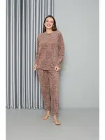 Yuvarlak Yaka Welsoft Polar Kadın Pijama Takımı Akbeniz 8519 Sütlü Kahve detay görünüm