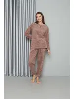 Yuvarlak Yaka Welsoft Polar Kadın Pijama Takımı Akbeniz 8519 Sütlü Kahve farklı açı