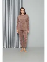 Yuvarlak Yaka Welsoft Polar Kadın Pijama Takımı Akbeniz 8519 Sütlü Kahve görsel 4