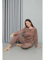 Yuvarlak Yaka Welsoft Polar Kadın Pijama Takımı Akbeniz 8519 Sütlü Kahve görsel 5