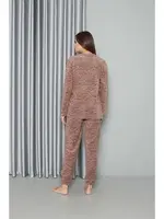 Yuvarlak Yaka Welsoft Polar Kadın Pijama Takımı Akbeniz 8519 Sütlü Kahve görsel 6