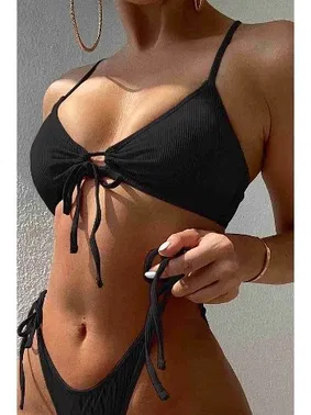 Angelsin Angelsin Bağlamalı Şık Bikini Üstü MS43109-Siyah - Alternatif Görünüm