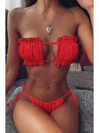 Angelsin Angelsin Brezilya Model Büzgülü Bağlamalı Bikini Altı Kırmızı MS41649