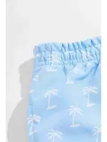 Basic Standart Boy Palmiye Baskılı Mayo Cepli Deniz Şortu Mavi Mavi görsel 4