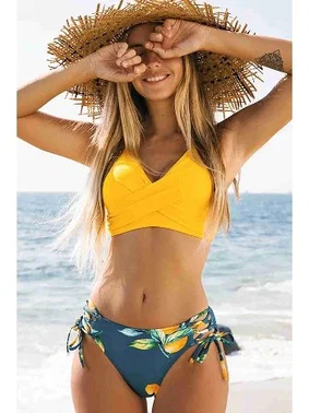 Angelsin Angelsin Önden Çarpraz Bikini Üstü Sarı MS43229