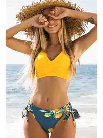 Angelsin Angelsin Önden Çarpraz Bikini Üstü Sarı MS43229