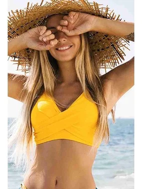 Angelsin Angelsin Önden Çarpraz Bikini Üstü Sarı MS43229 - Alternatif Görünüm