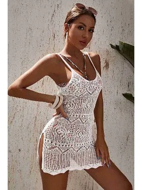 Angelsin Angelsin Örme Pamuk Özel Tasarım Pareo Plaj Elbisesi Kimono Kaftan Beyaz