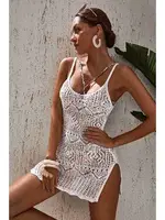 Angelsin Örme Pamuk Özel Tasarım Pareo Plaj Elbisesi Kimono Kaftan Beyaz detay görünüm