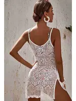 Angelsin Örme Pamuk Özel Tasarım Pareo Plaj Elbisesi Kimono Kaftan Beyaz farklı açı