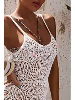 Angelsin Örme Pamuk Özel Tasarım Pareo Plaj Elbisesi Kimono Kaftan Beyaz görsel 4