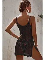 Angelsin Örme Pamuk Özel Tasarım Pareo Plaj Elbisesi Kimono Kaftan Siyah Siyah detay görünüm