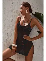 Angelsin Örme Pamuk Özel Tasarım Pareo Plaj Elbisesi Kimono Kaftan Siyah Siyah görsel 4