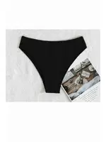 Angelsin Özel Fitilli Kumaş Yüksek Bel Bikini Altı Siyah Siyah farklı açı