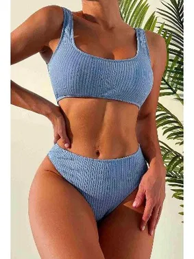 Angelsin Yüksek Bel Fitilli Kumaş Tankini Bikini Takım Angelsin 4169