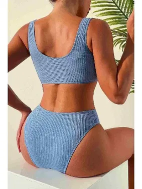 Angelsin Yüksek Bel Fitilli Kumaş Tankini Bikini Takım Angelsin 4169 - Alternatif Görünüm