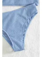 Yüksek Bel Fitilli Kumaş Tankini Bikini Takım Angelsin 4169 Mavi görsel 4