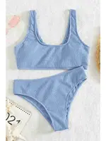 Yüksek Bel Fitilli Kumaş Tankini Bikini Takım Angelsin 4169 Mavi görsel 5