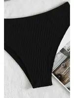 Angelsin Özel Fitilli Kumaş Yüksek Bel Tankini Bikini Takım Siyah Siyah görsel 5