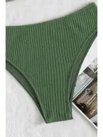 Özel Fitilli Kumaş Yüksek Bel Tankini Bikini Takım Yeşil Angelsin 4169 görsel 4