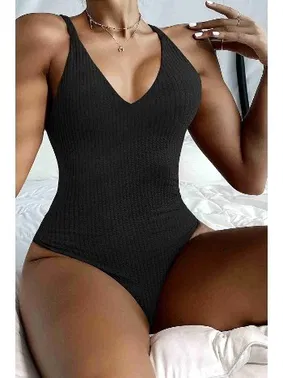 Angelsin Özel Kumaş Çapraz Sırt Dekolteli Mayo Mayo Siyah Angelsin 4324