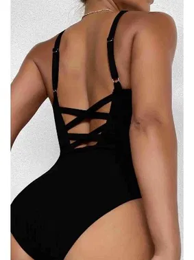 Angelsin Özel Kumaş Çapraz Sırt Dekolteli Mayo Mayo Siyah Angelsin 4324 - Alternatif Görünüm