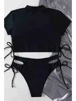 Kısa Kollu Özel Tasarım Kaplı Bikini Takım Siyah Angelsin 4179 Siyah detay görünüm