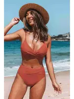 Angelsin Özel Tasarım Önden Çarpraz Bikini Üstü Kırmızı MS42009 Kırmızı