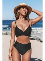 Angelsin Özel Tasarım Önden Çarpraz Bikini Üstü Siyah MS42009 Siyah