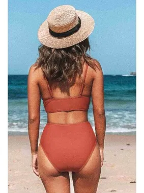 Angelsin Angelsin Önden Çarpraz Yüksek Bel Bikini Takım Kırmızı MS4200 - Alternatif Görünüm