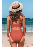 Angelsin Önden Çarpraz Yüksek Bel Bikini Takım Kırmızı MS4200 Kırmızı detay görünüm