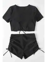 Angelsin Özel tasarım Yarım Kol Büzgü Detaylı Bikini Takım Siyah Siyah farklı açı