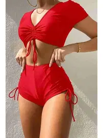 Angelsin Önden Büzgülü Kısa Kol Bikini Üstü Angelsin 43189