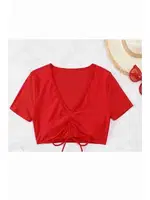 Önden Büzgülü Kısa Kol Bikini Üstü Angelsin 43189 Kırmızı farklı açı