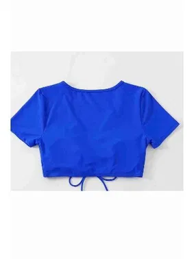 Angelsin Yarım Kol Büzgülü Bikini Üstü Mavi Angelsin 43189 - Alternatif Görünüm