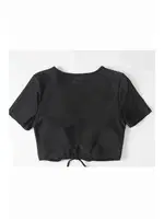 Angelsin Özel tasarım Yarım Kol Büzgü Detaylı Bikini Üstü Siyah Siyah farklı açı