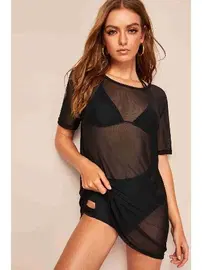 Angelsin Transparan Tül Plaj Elbisesi Pareo Angelsin 4348