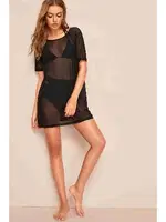 Transparan Tül Plaj Elbisesi Pareo Angelsin 4348 Siyah görsel 4