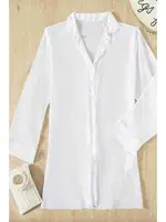 Şifon Gömlek Plaj Elbisesi Pareo Kimono Beyaz Angelsin MS4357 görsel 5