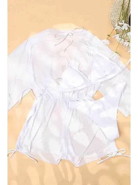 Angelsin Yanları Büzgülü Şifon Pareo Plaj Elbesi Cover Up Kimono Angelsin MS4408 - Alternatif Görünüm