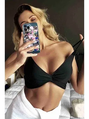 Angelsin İnce Askılı Şık Bikini Üstü Siyah MS43499