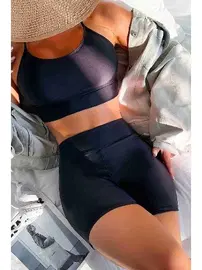 Angelsin Angelsin Sırtı Çapraz Şık Tankini Bikini Üstü Siyah