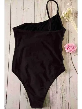 Angelsin Tek Kol Önden Komple Büzgülü Mayo Mayokini Siyah Angelsin MS4344 - Alternatif Görünüm